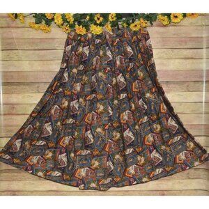 Vintage Eagle River Traders Ladies A-Line Brown Printed Maxi Skirt Size 16